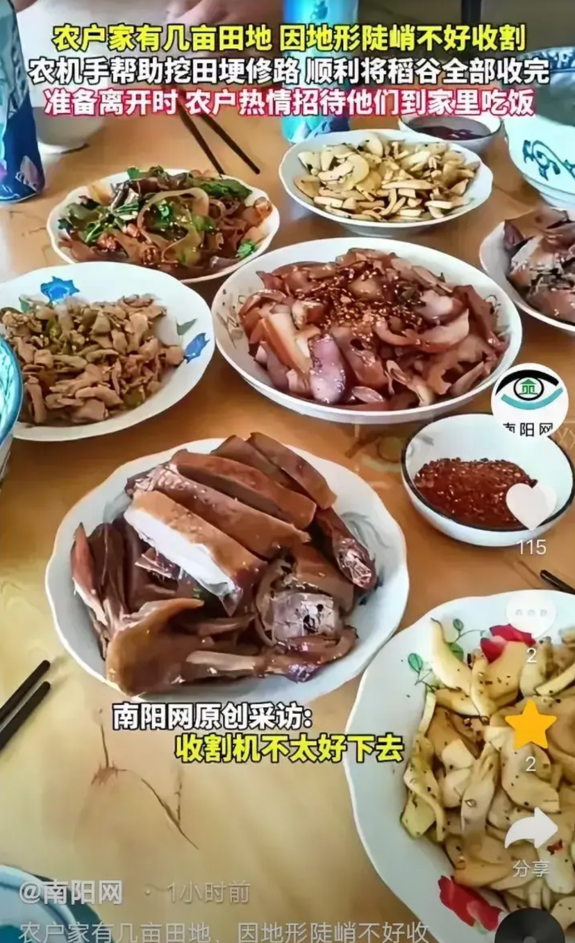 8月9日，四川泸州，一名小伙儿下乡割稻谷，帮一位农户收完后打算离开，大叔抓着小伙