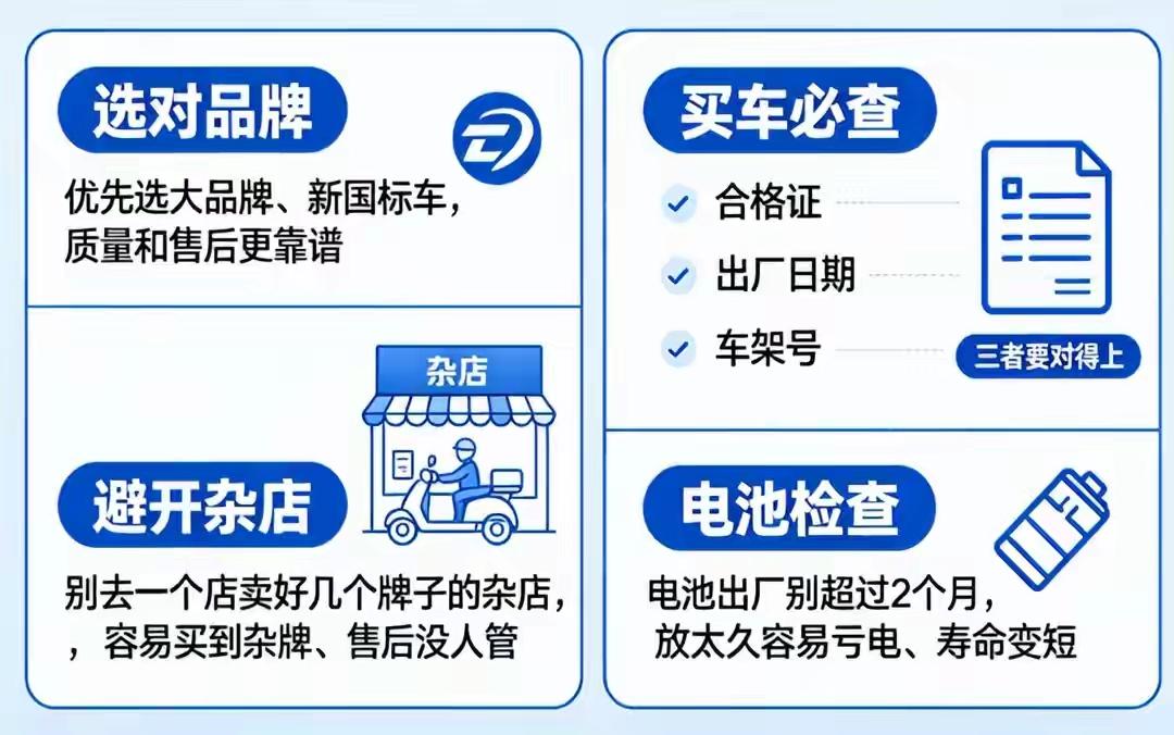 2026提电动车必做7件事：1️⃣查三证：合格证、出厂日期（≤2个月）、车