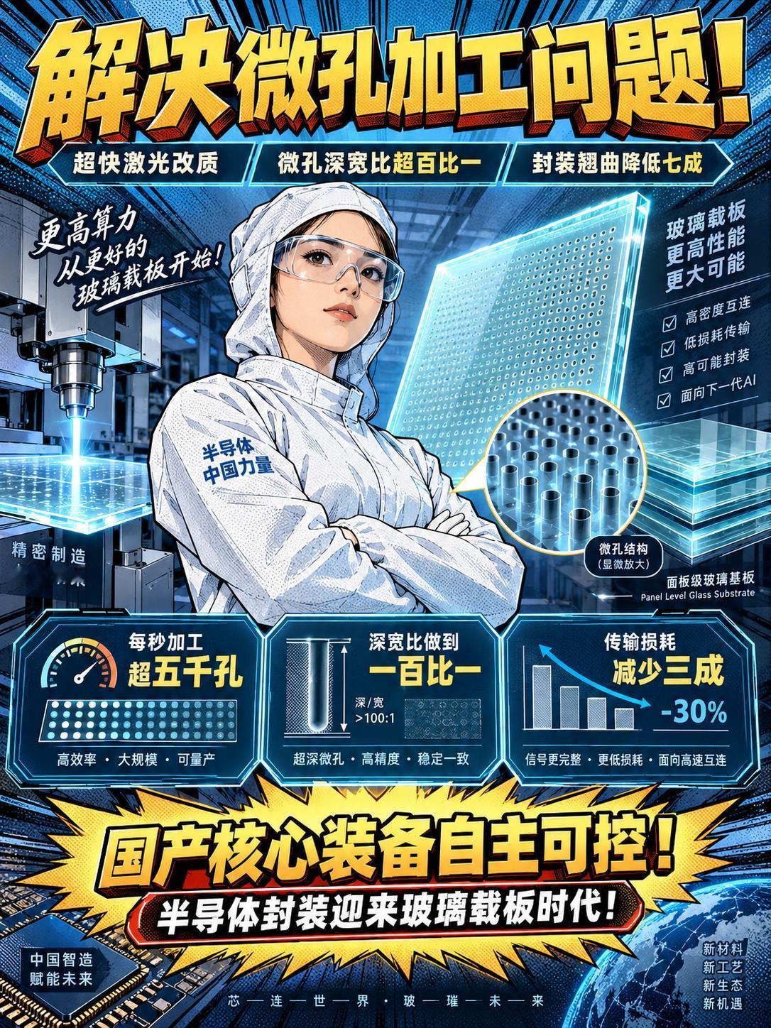 国产装备打破微孔加工壁垒，半导体先进封装迎来玻璃载板产业拐点当前人工智能算力