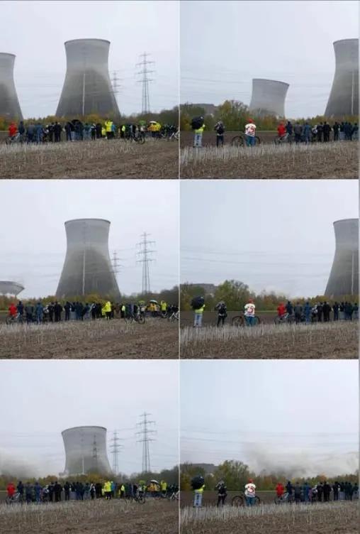 德国最后的核电站——贡德雷明根核电站的两座160米高的冷却塔被炸毁。由于采用了定