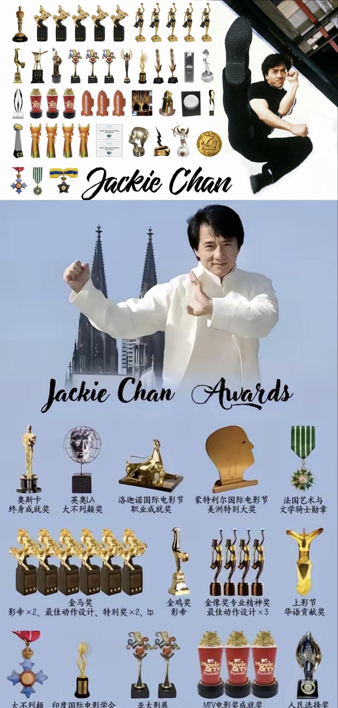 原来成龙获得过这么多的电影奖项……说成龙是功夫巨星，夸成龙是票房保证，应该无