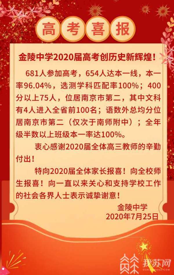 2020高考绩就出炉 南京各大高中喜报来了!