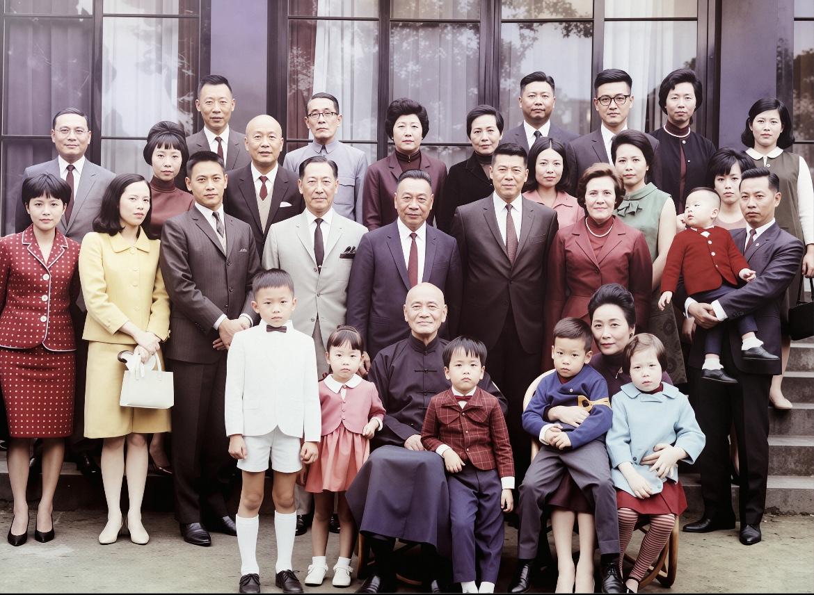 蒋介石全家福，1960年代拍摄于台北士林官邸，难得一见，都是真人的容貌，不是演