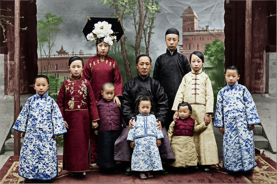 这张照片是清末民初时期拍摄的醇亲王载沣（摄政王）与部分子女的集体照。后排左起韫媖