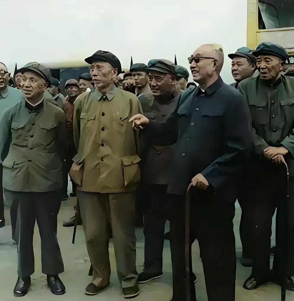 这是六七十年代革命老前辈们一起视察的一张图片！图片中徐帅兴致勃勃的为其他革命前