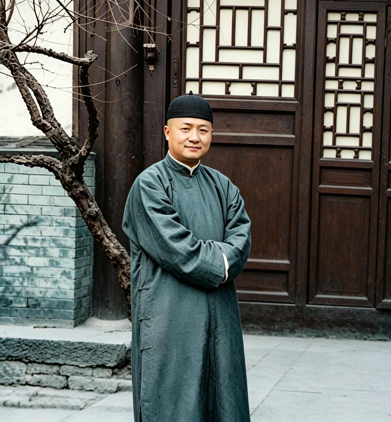 这个戴着瓜皮帽，穿着长衫，一副文人模样的男子确曾担任过慈禧太后的御前侍卫，之后又