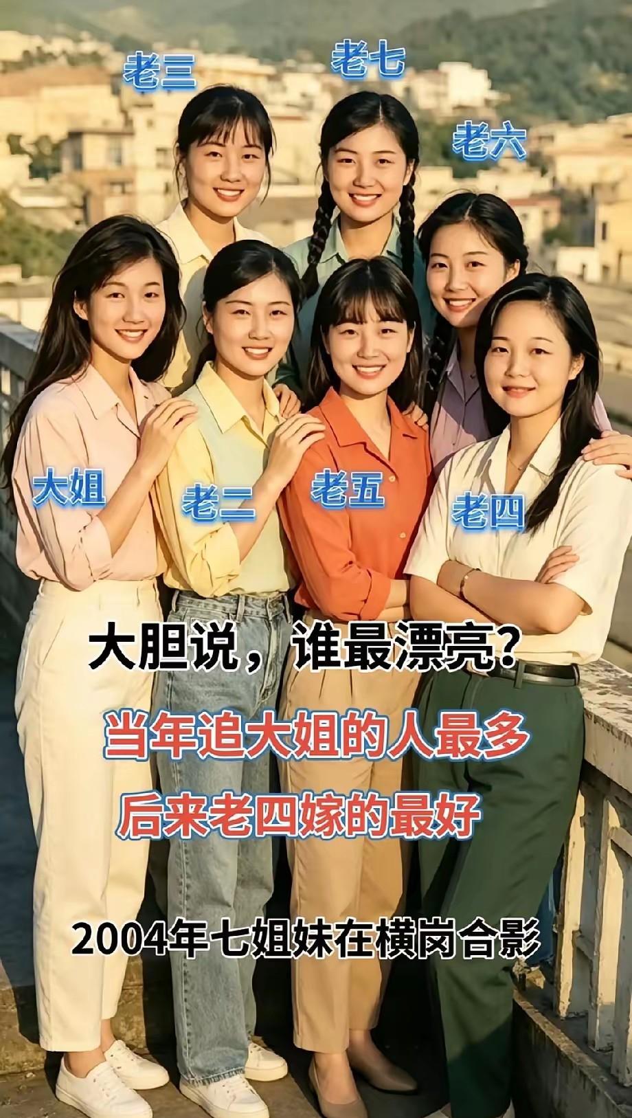 一家七姐妹，个个如花似玉，二姐，五姐最漂亮，自然追求者也很多，我想中老三了。你想
