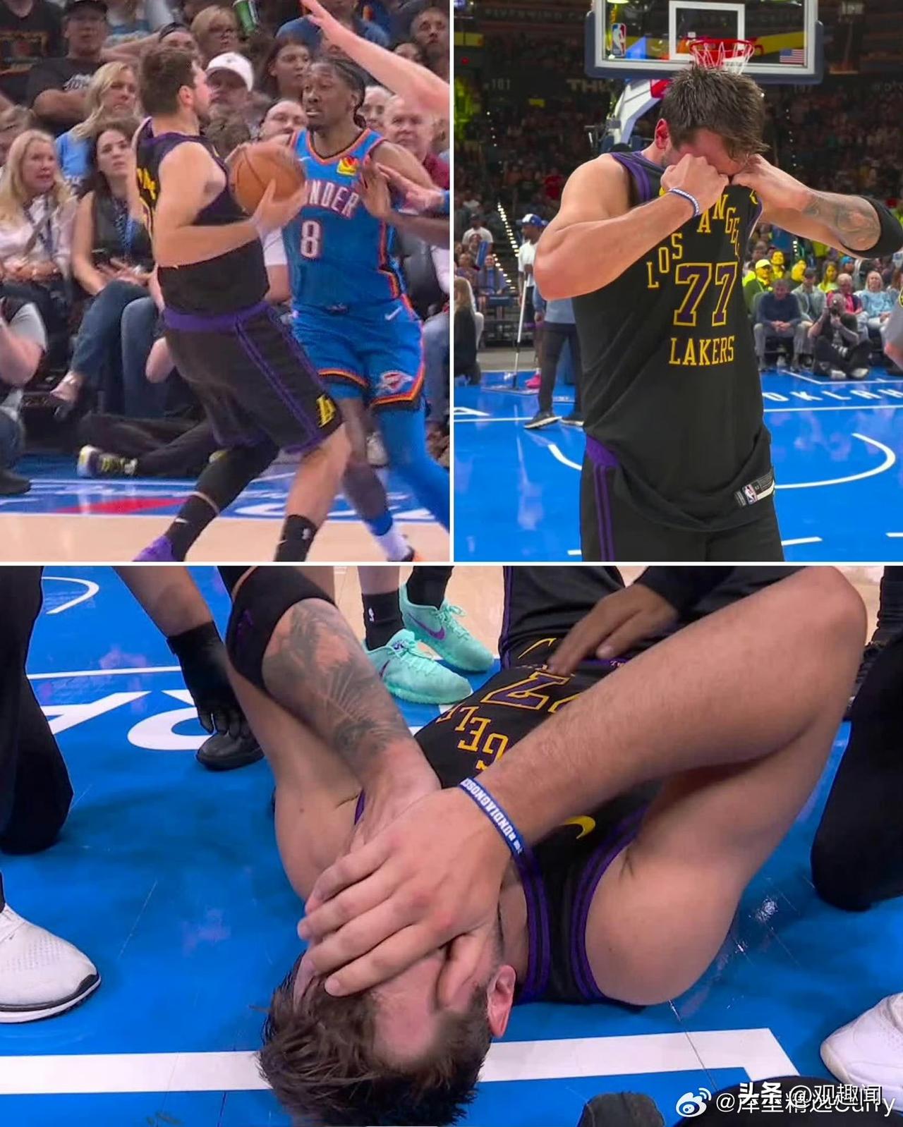 被打哭了！赔了夫人又折兵！东契奇腿筋拉伤，湖人96-139狂输43分全场比