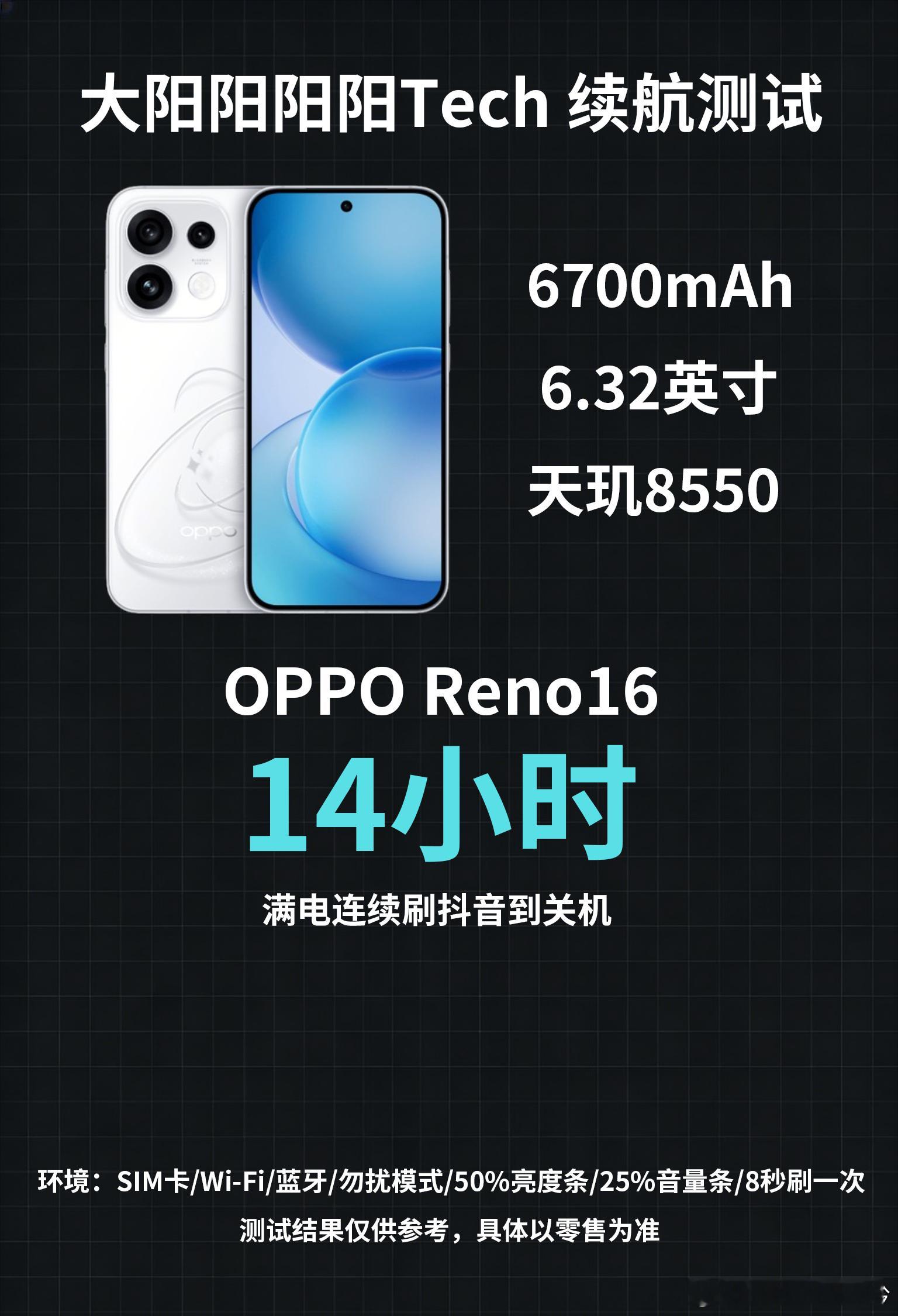 OPPOReno16续航测试（全程直播）连续刷抖音，从满电开始到关机，共计14