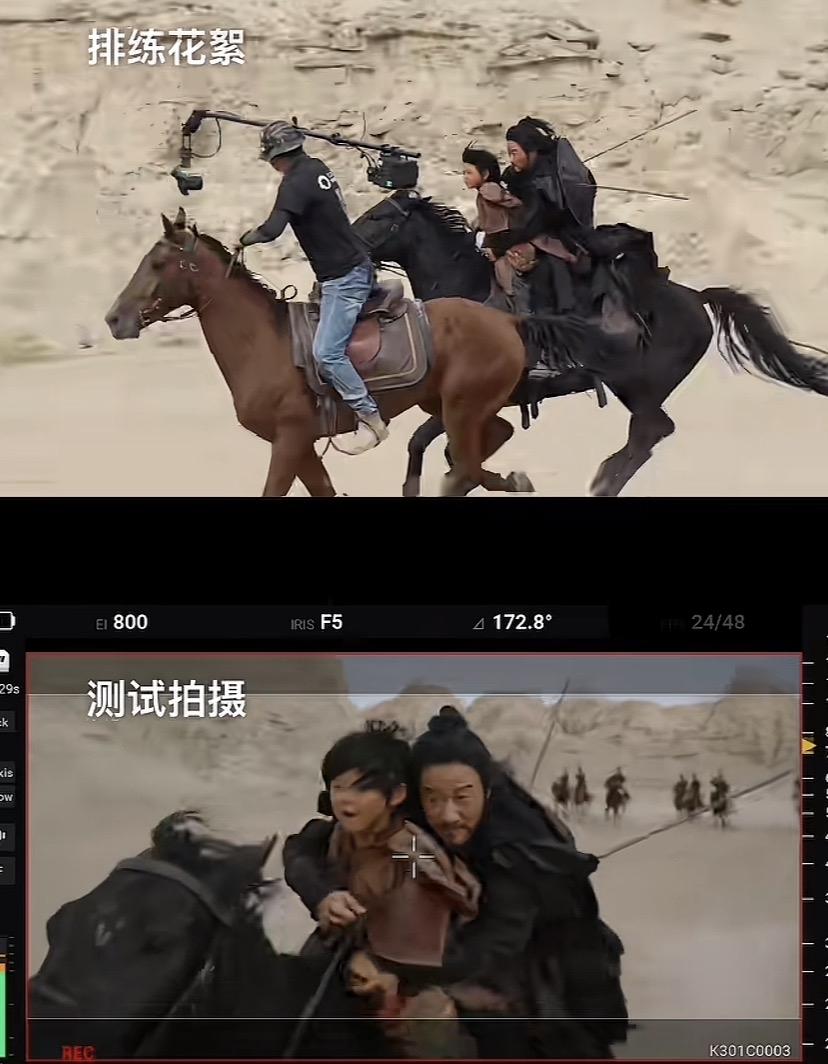 吴京在认真演戏，看《镖人》的拍摄花絮，吴京可是真骑马，马还在奔跑，吴京前