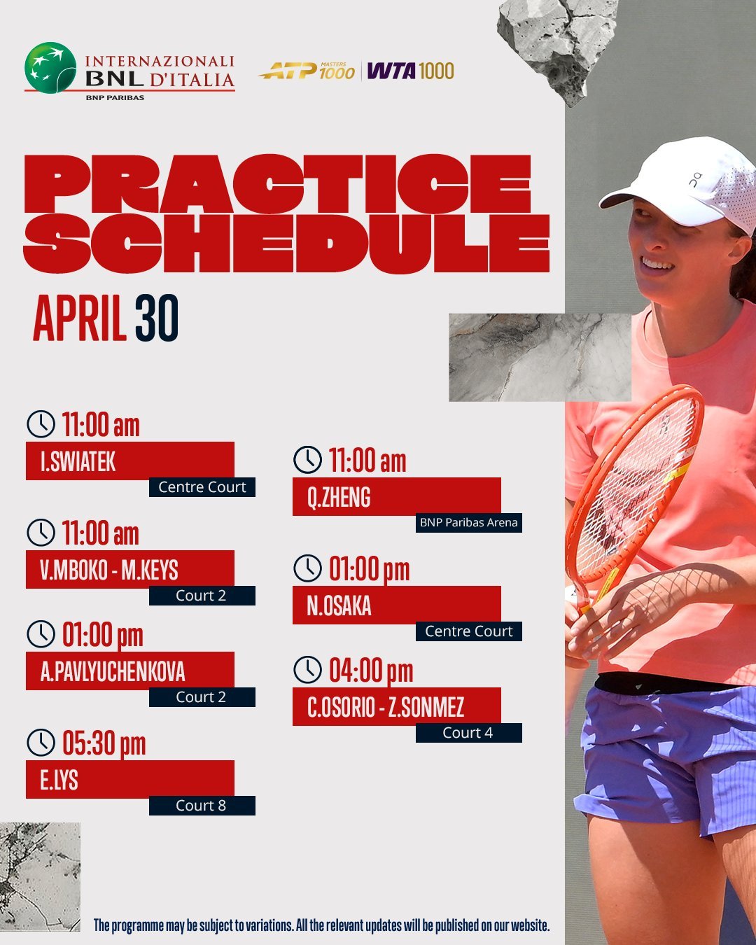 郑钦文🇨🇳今天份罗马训练可以看到是当地时间上午11点，也就是北京时间下午5点