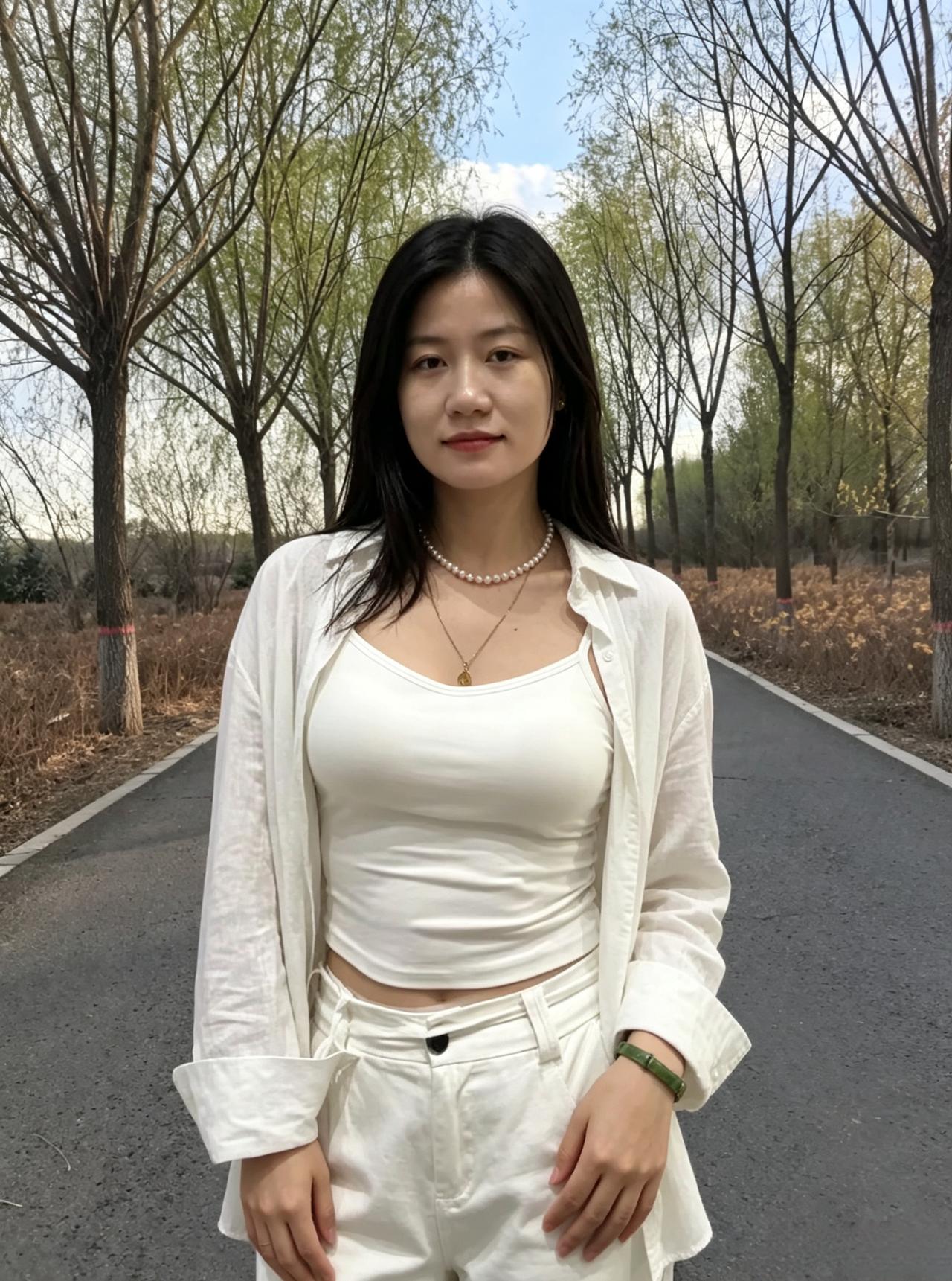 丽影踏芳尘，春衫逐晓云。千般风致好，一路醉游人。
