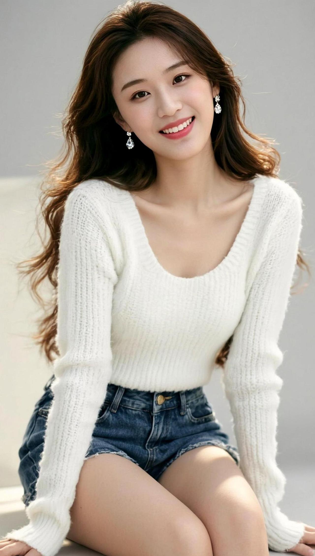 这毛衣的质感，摸起来估计比我家猫的背还顺滑！牛仔短裤的破洞设计，简直是“洞”察人