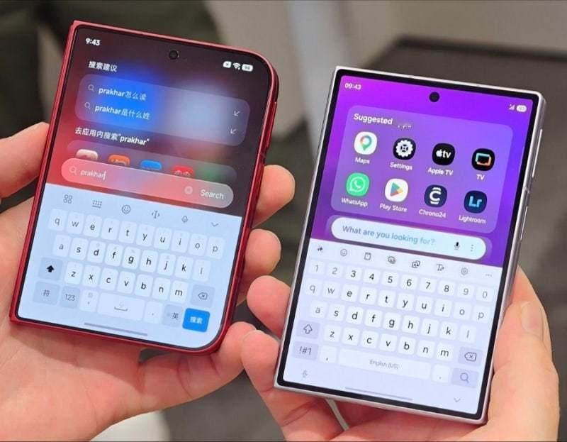 小米18Fold对比三星GalaxyZFold8正面屏幕边框对比图