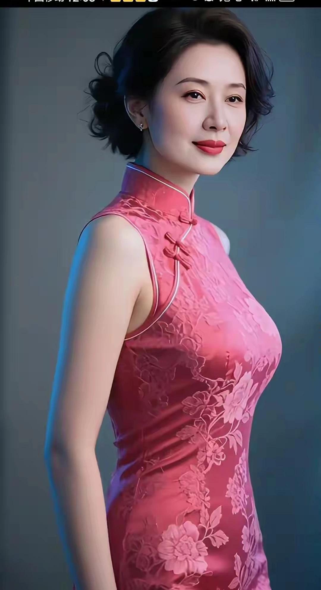 玫瑰红色，旗袍魅力沉鱼落雁，闭月羞花出水芙蓉，绰约多姿百媚千娇，仪态万方