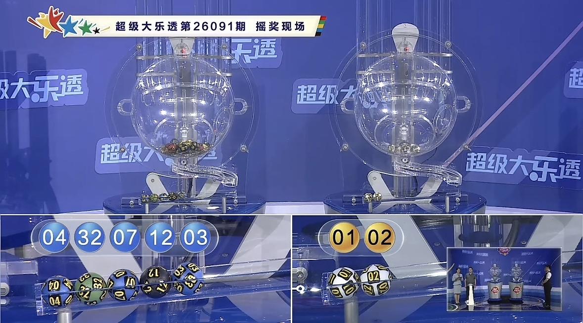 大乐透26091期开奖号码揭晓，前区03、04、07、12、32，后区01、02