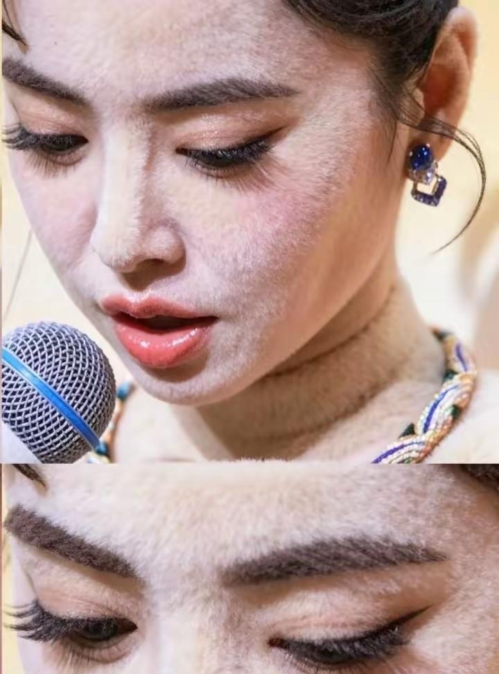 第一眼见到这张图，有点吓到了，这是蔡依林吗？为啥脸上都是一些细毛？还是因为化妆