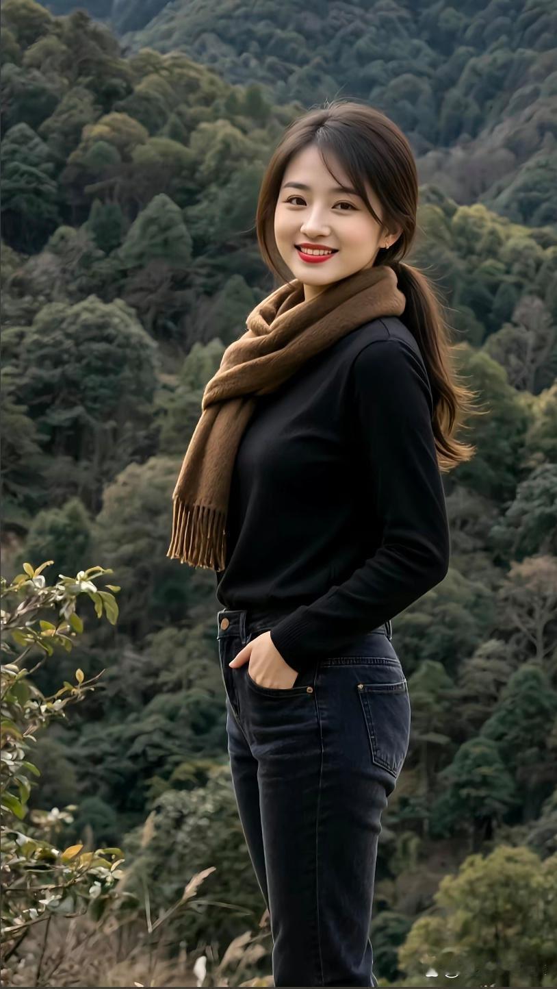 秋日森林中的甜美笑容，暖阳下的温暖时光。🍂🌿😊