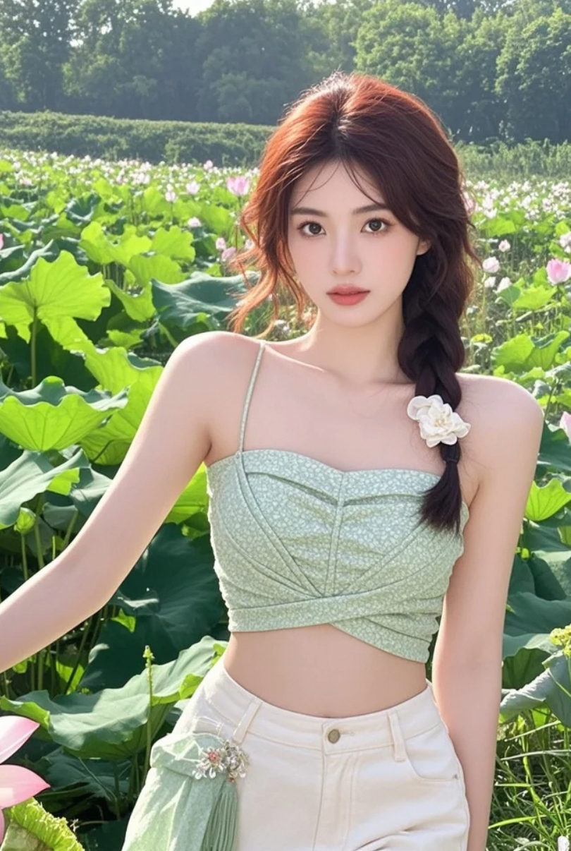 当现代美女遇上古典荷花，美到窒息
