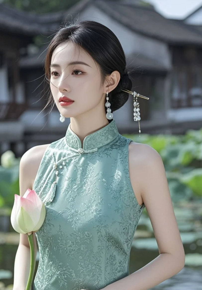 小桥流水，烟雨朦胧，她身上的旗袍，是这水乡最动人的颜色