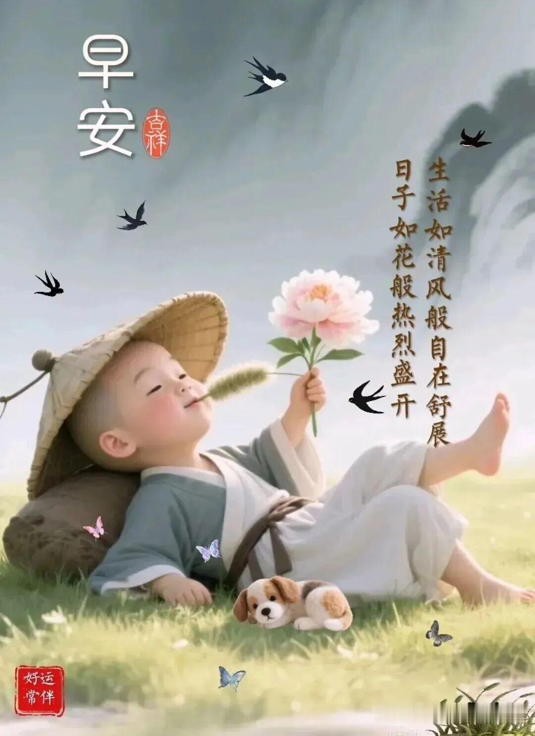 早安！💦碧水绕青山，🍃清风拂鬓边，愿您晨起有暖意☀️，岁岁皆安康🙏，平安伴