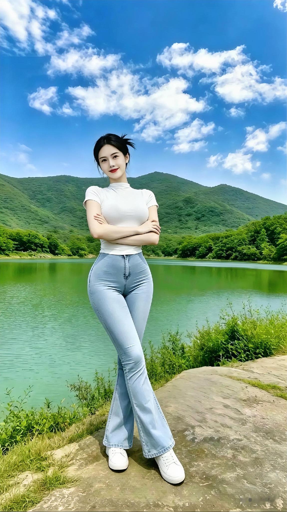 青山绿水，她站在那里，不必言语，便是一幅动人的画。真正的美丽，是历经风雨后依