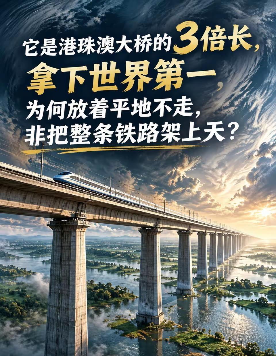 长过港珠澳大桥3倍，它为何非要架上天？很多人以为世界上最长的桥是港珠澳大桥，其