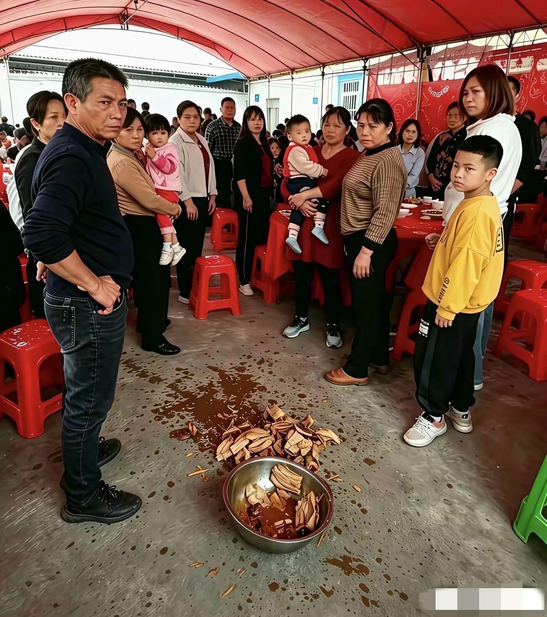 这今天席怕是吃不成了哦，一盆五花肉全部倒地上了为什么会这样啊，是不是抬的时候手