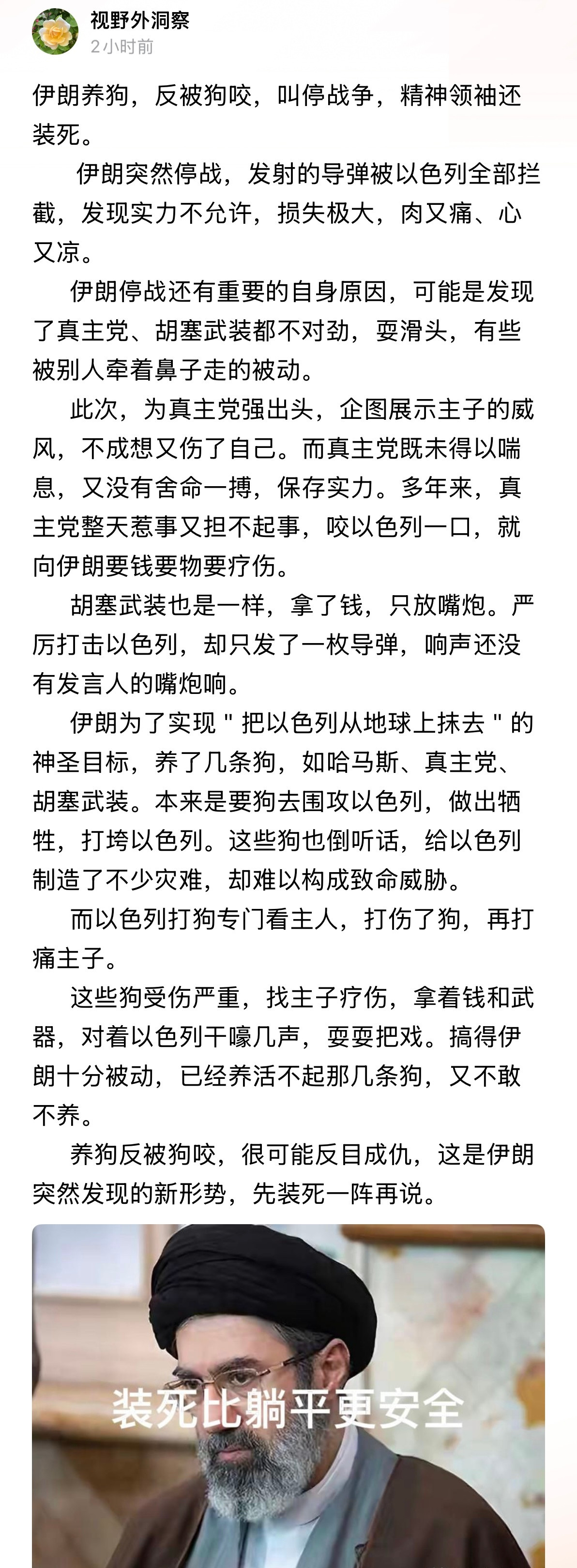 树倒猢狲散！…养狗反被狗咬，很可能反目成仇，这是伊朗突然发现的新形势，先装死一阵