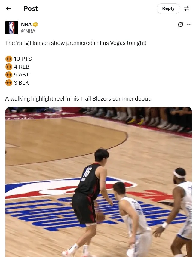 NBA官网杨瀚森集锦下方评论：谁不想与这样的中锋一起打球？