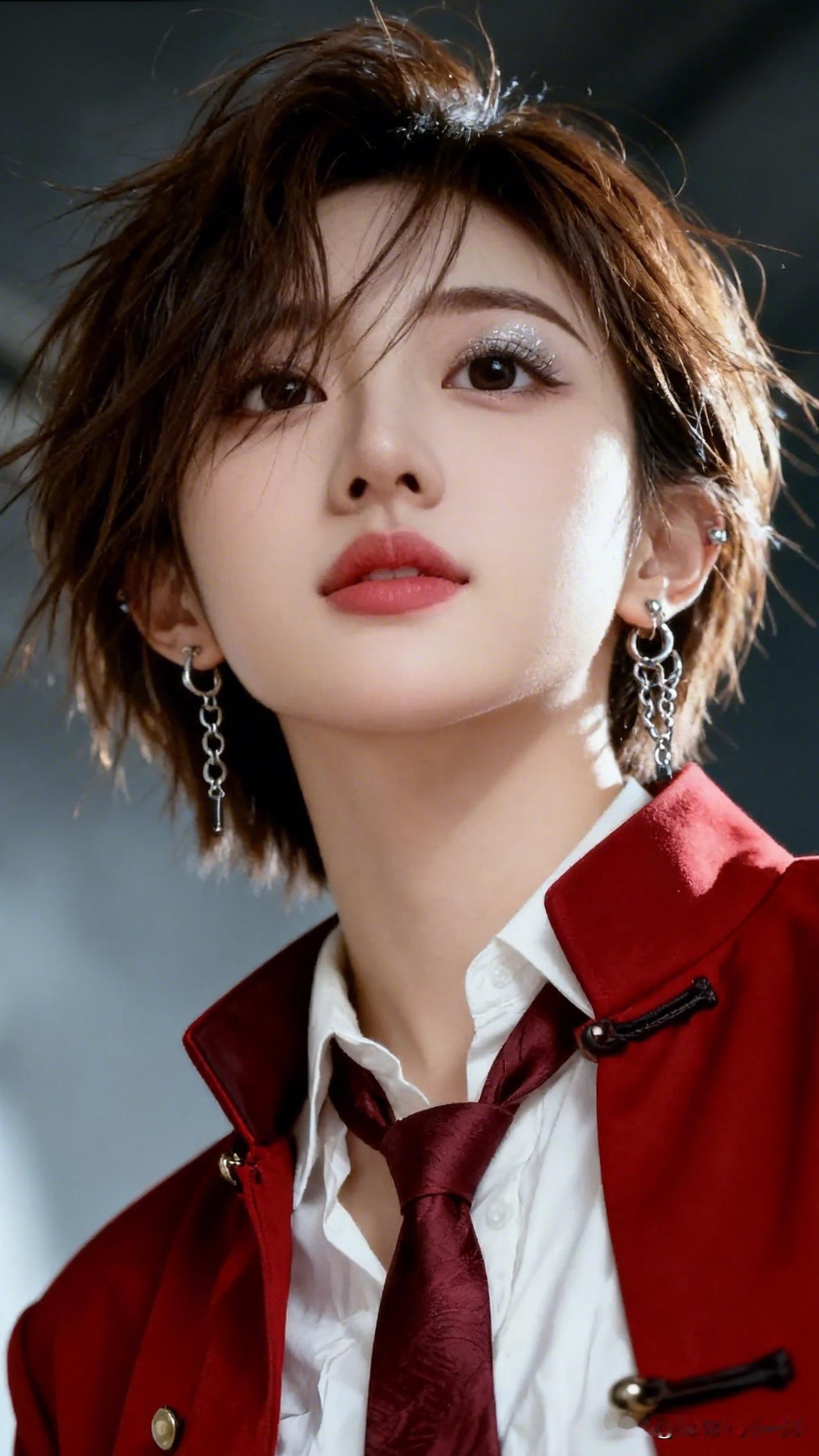 红衣少女红衣少女，红唇轻启，眼神迷离，耳环闪耀，红衣白衬衫，时尚感爆棚！有气质