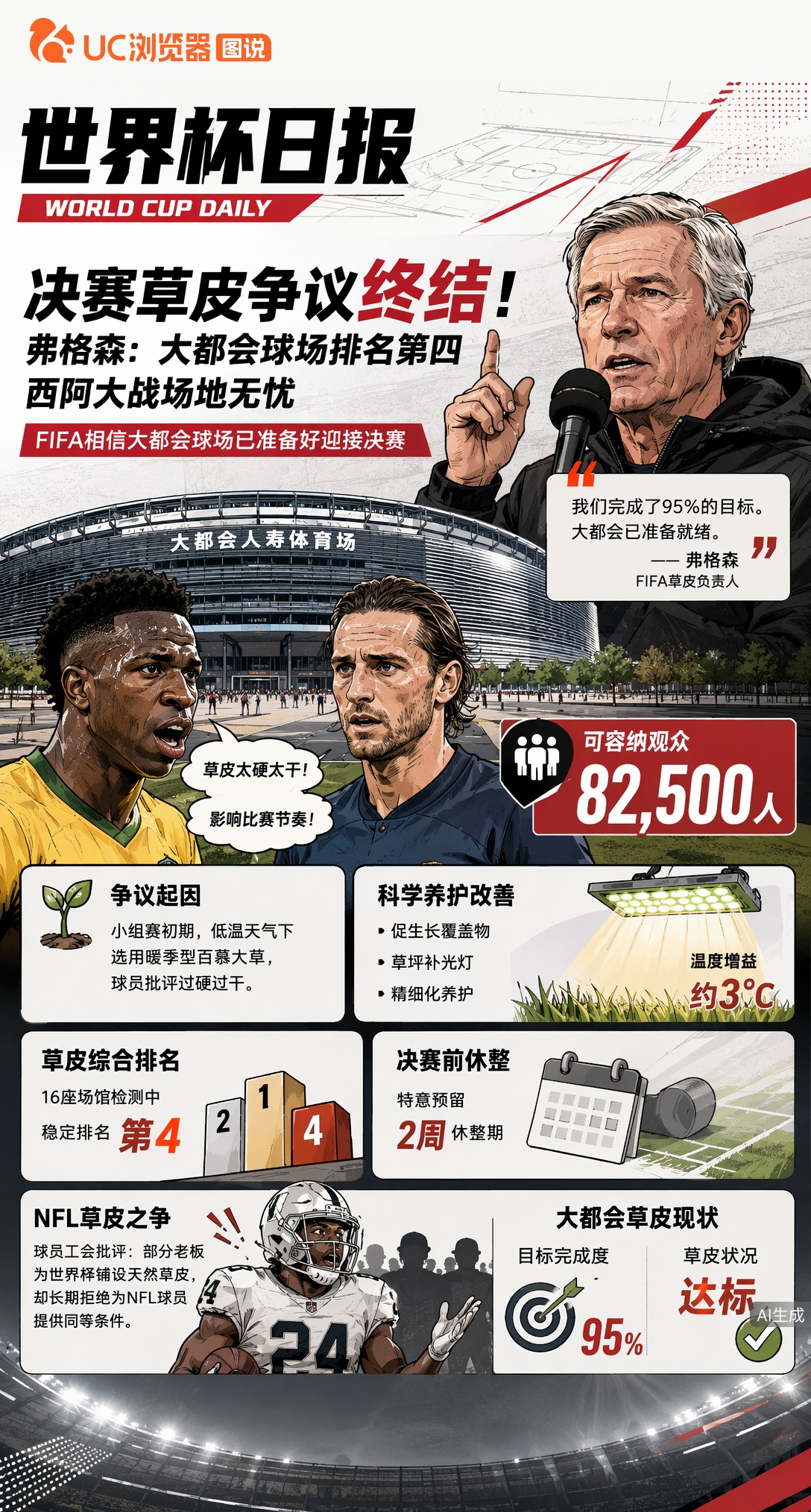 决赛草皮争议终结！弗格森：大都会球场排名第四，西阿大战场地无忧