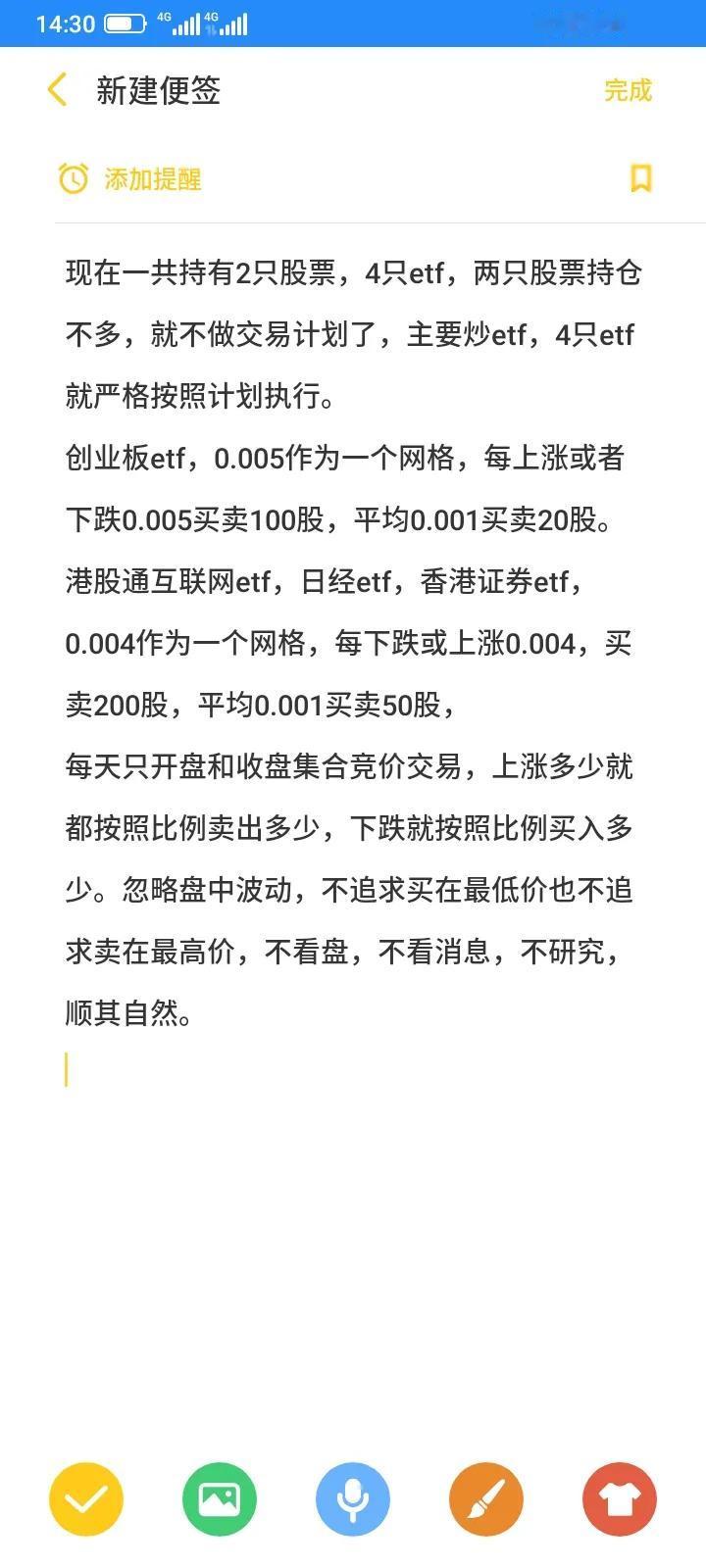 现在一共持有2只股票，4只etf，两只股票持仓不多，就不做交易计划了，主要炒et