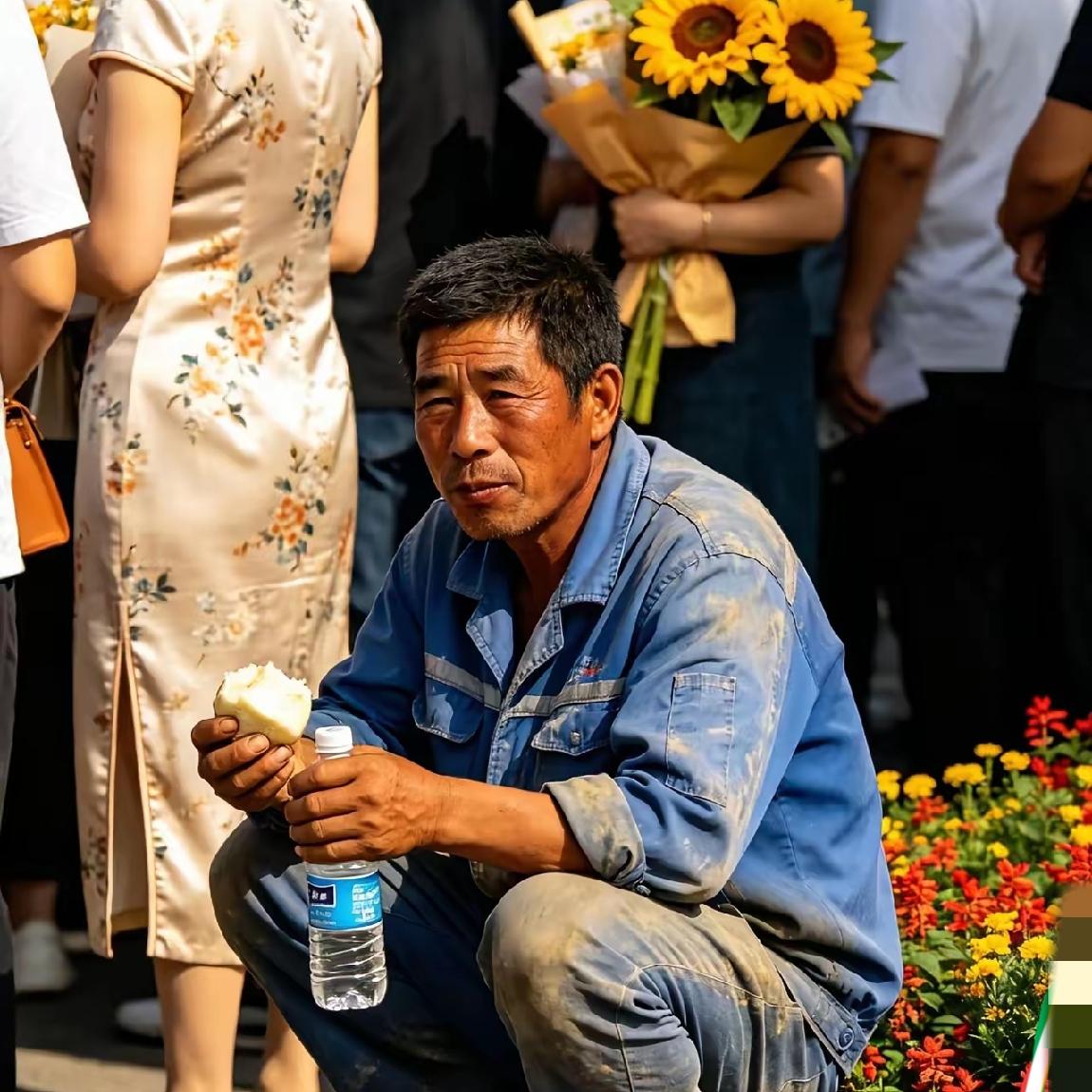 高考考场外，蹲地吃馒头的父亲，看哭无数人高考第一场，我在考场外看到一位父亲