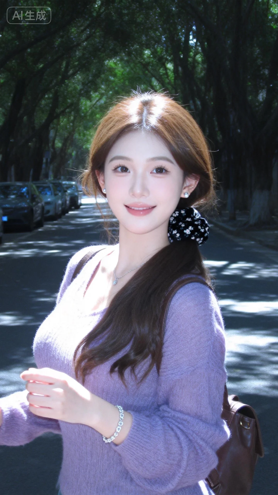 日常快照风格，皮肤白皙，底妆通透，肤色均匀自然，女生的发丝清晰可见，神情忧郁妖冶