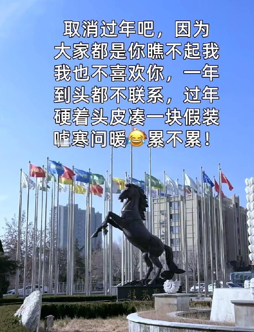 取消过年走亲戚吧一年到头都不联系，还非得硬着头皮凑一块，嘘寒问暖，假装热情，累