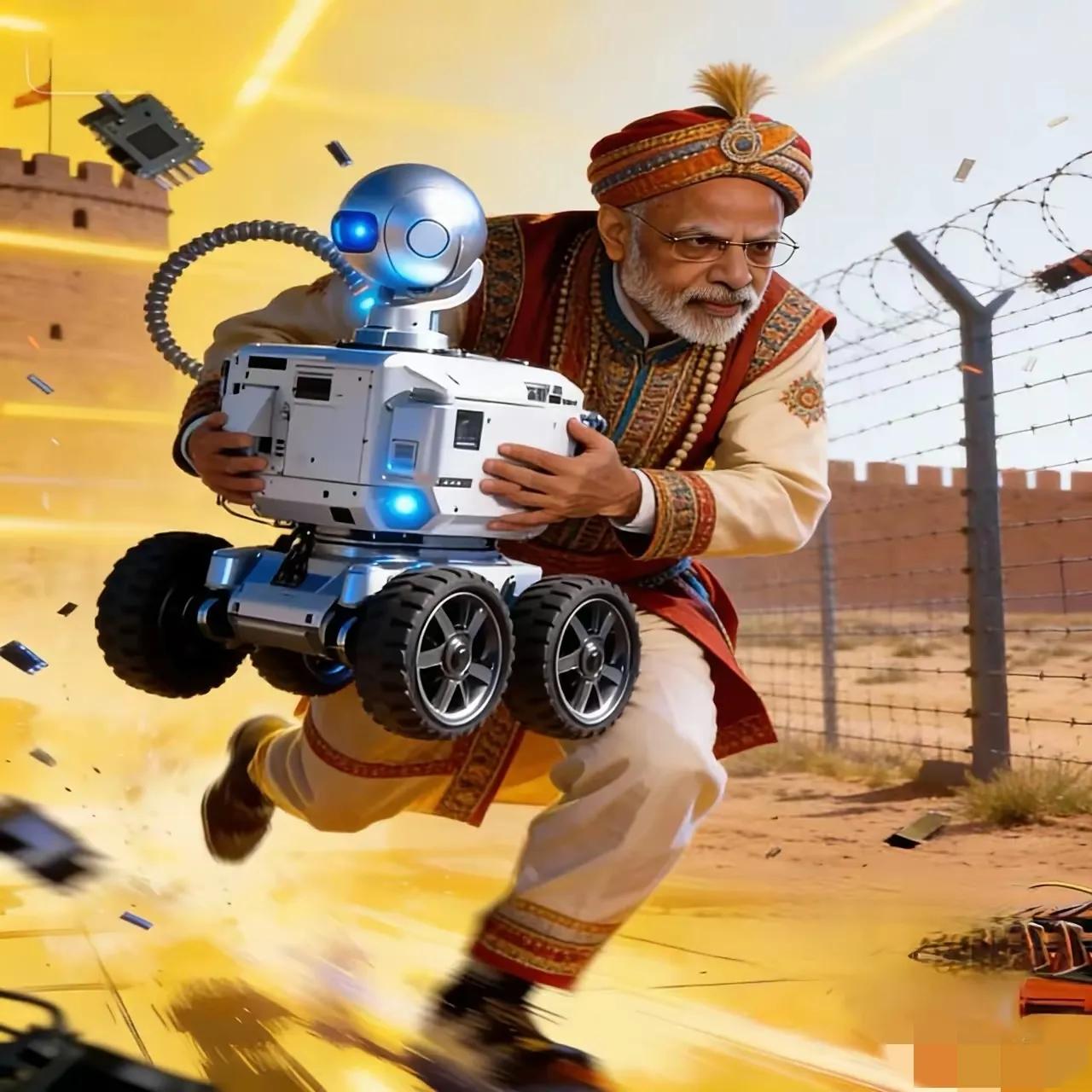 自从发现中国在中印边境用机器人巡逻后，印度人羡慕的不得了。有阿三突发奇想：把中国