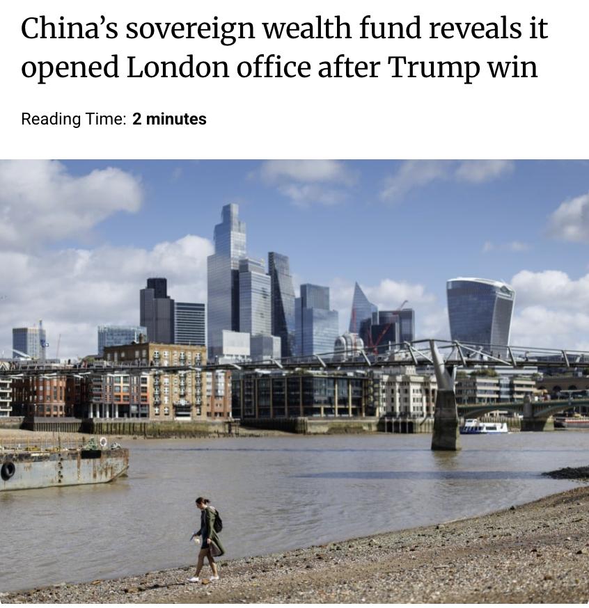 外媒：中国主权财富基金——中国投资有限责任公司（CIC）披露，其伦敦代表处已于2