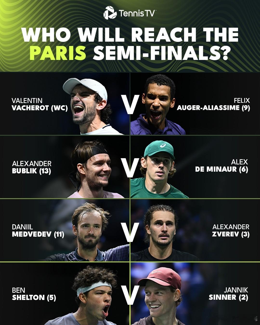 ATP1000巴黎大师赛1/4决赛对阵🙌瓦舍罗vs阿利亚西姆[9