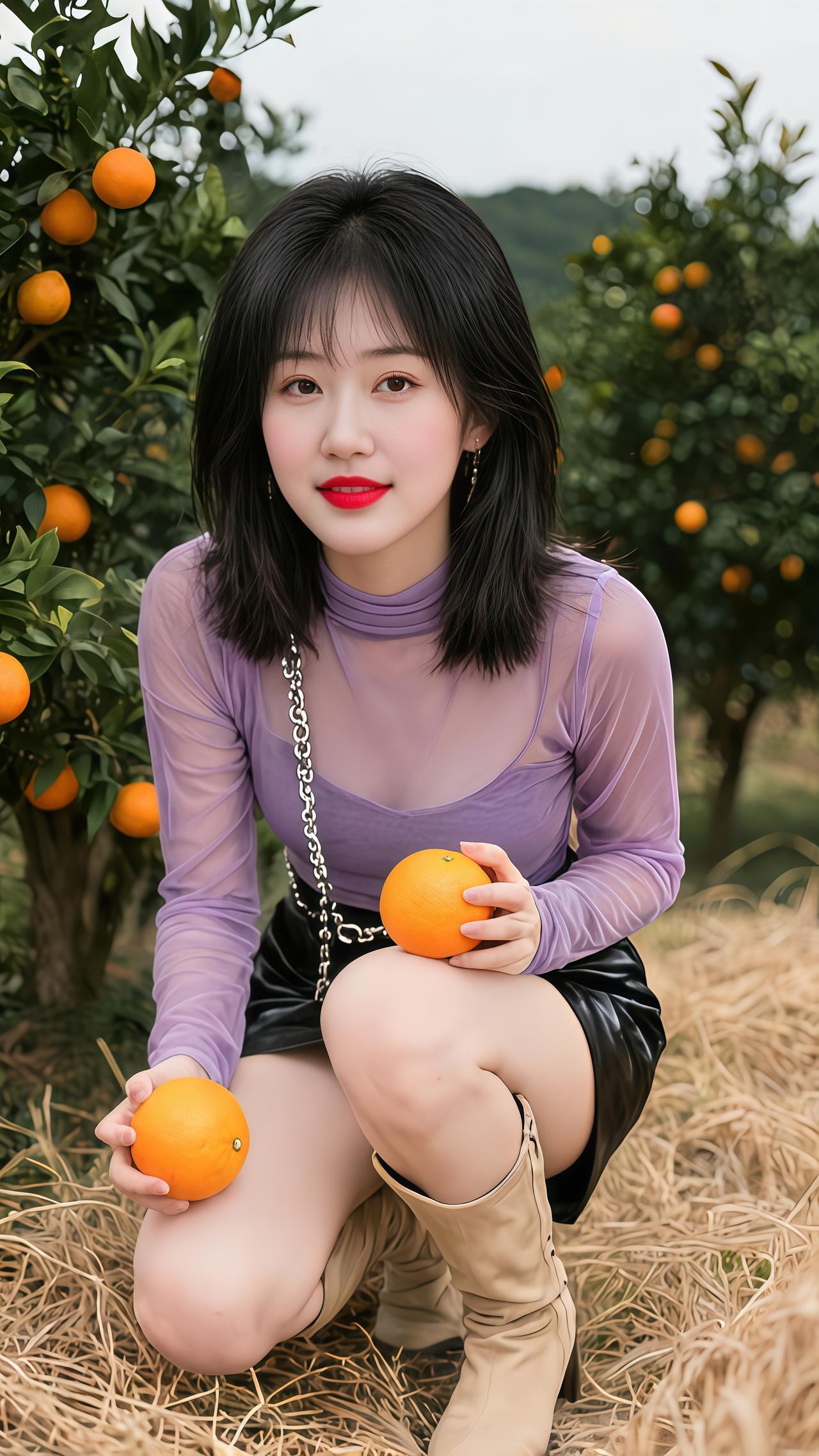 山里姑娘果园风景户外穿搭