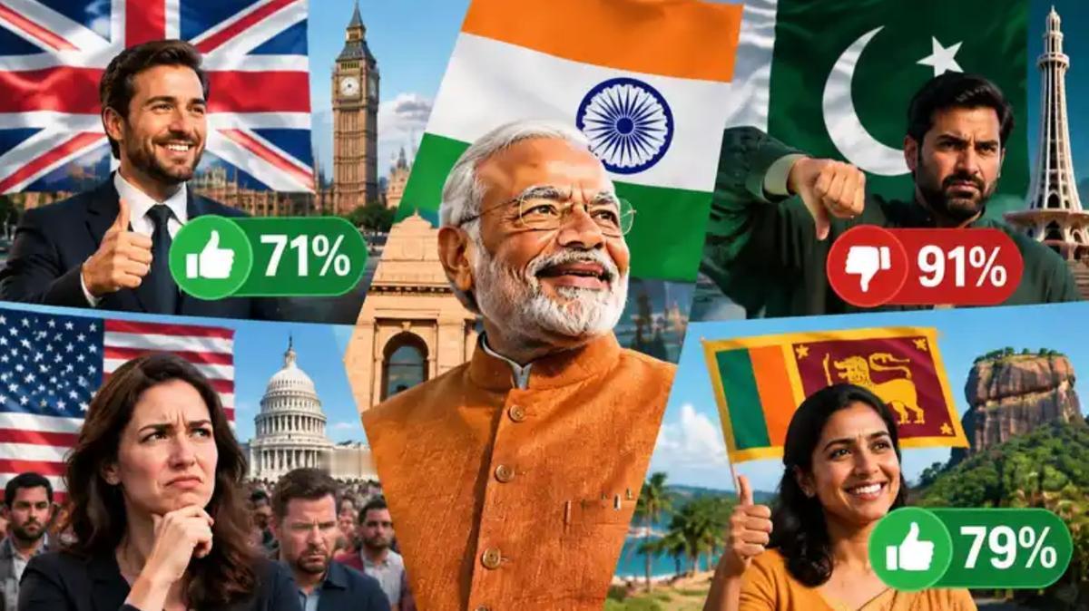 英国人给印度打出71%的好感评分，巴基斯坦则刷出91%的超高反感度；美国