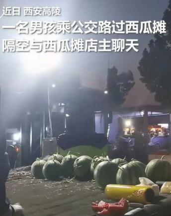 “活该他发财！”西安高陵，一男生乘坐公交车，看到西瓜摊想吃西瓜，摊主二话不说，拿