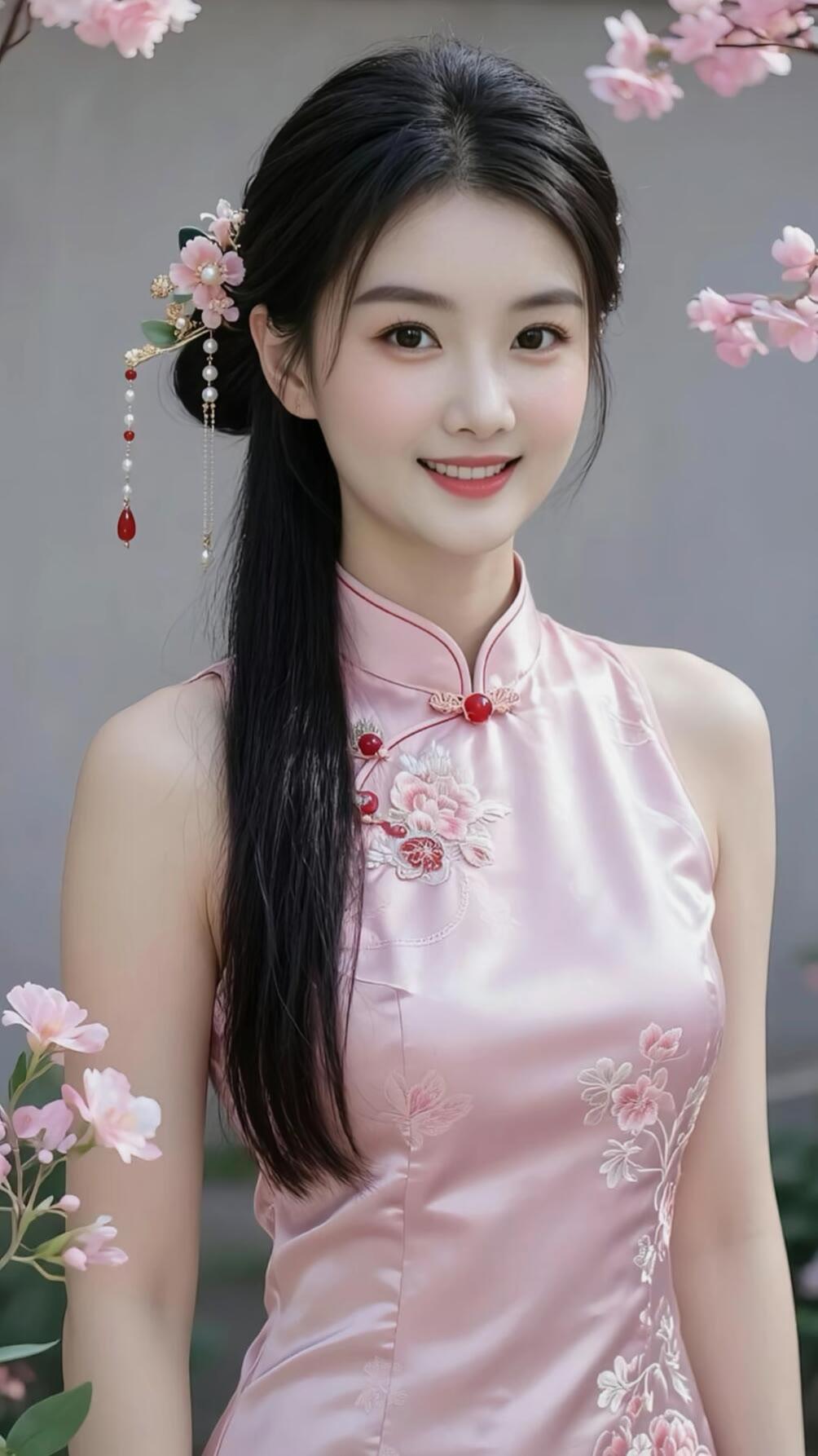 粉嫩旗袍少女，花枝招展，笑靥如花🌸💃