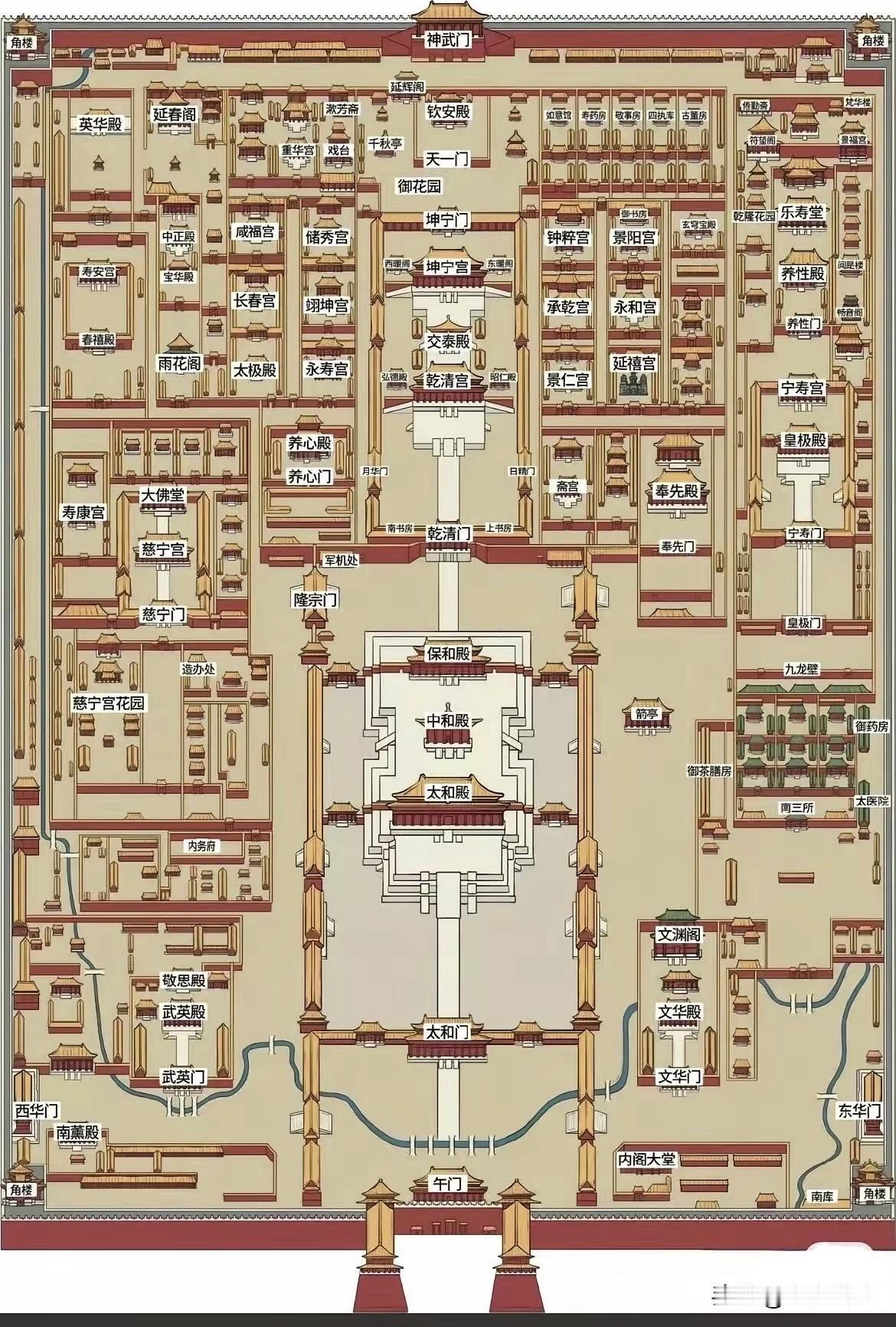 一图看懂明清故宫平面图，都说乾隆皇帝宠爱还珠格格，小燕子是开心果，但还珠格格所在