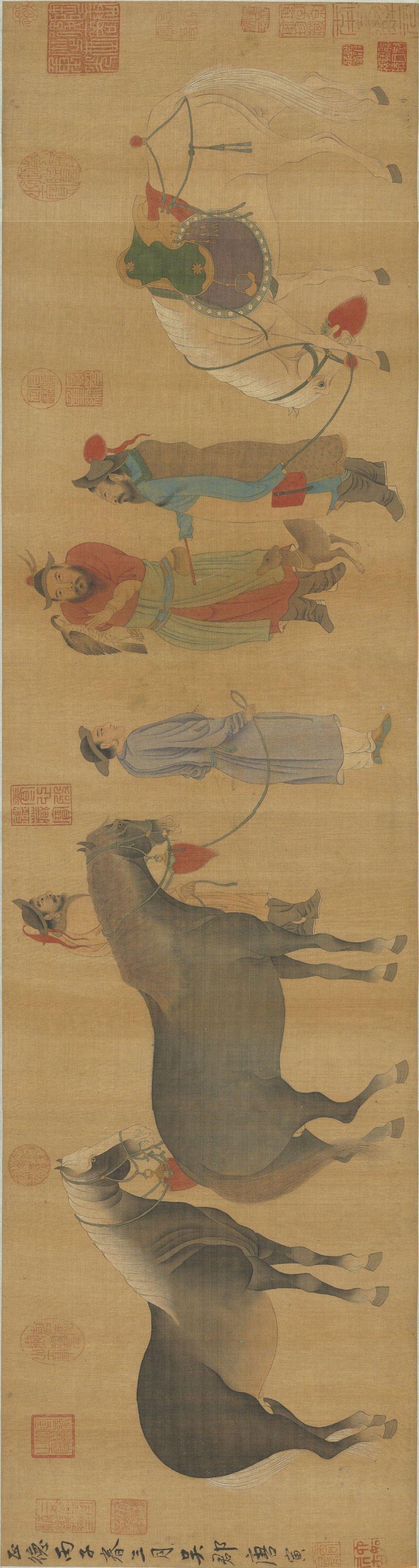 台北故宫博物院藏的唐寅（款）相马图很有看头。唐寅（1470－1524），字伯虎，