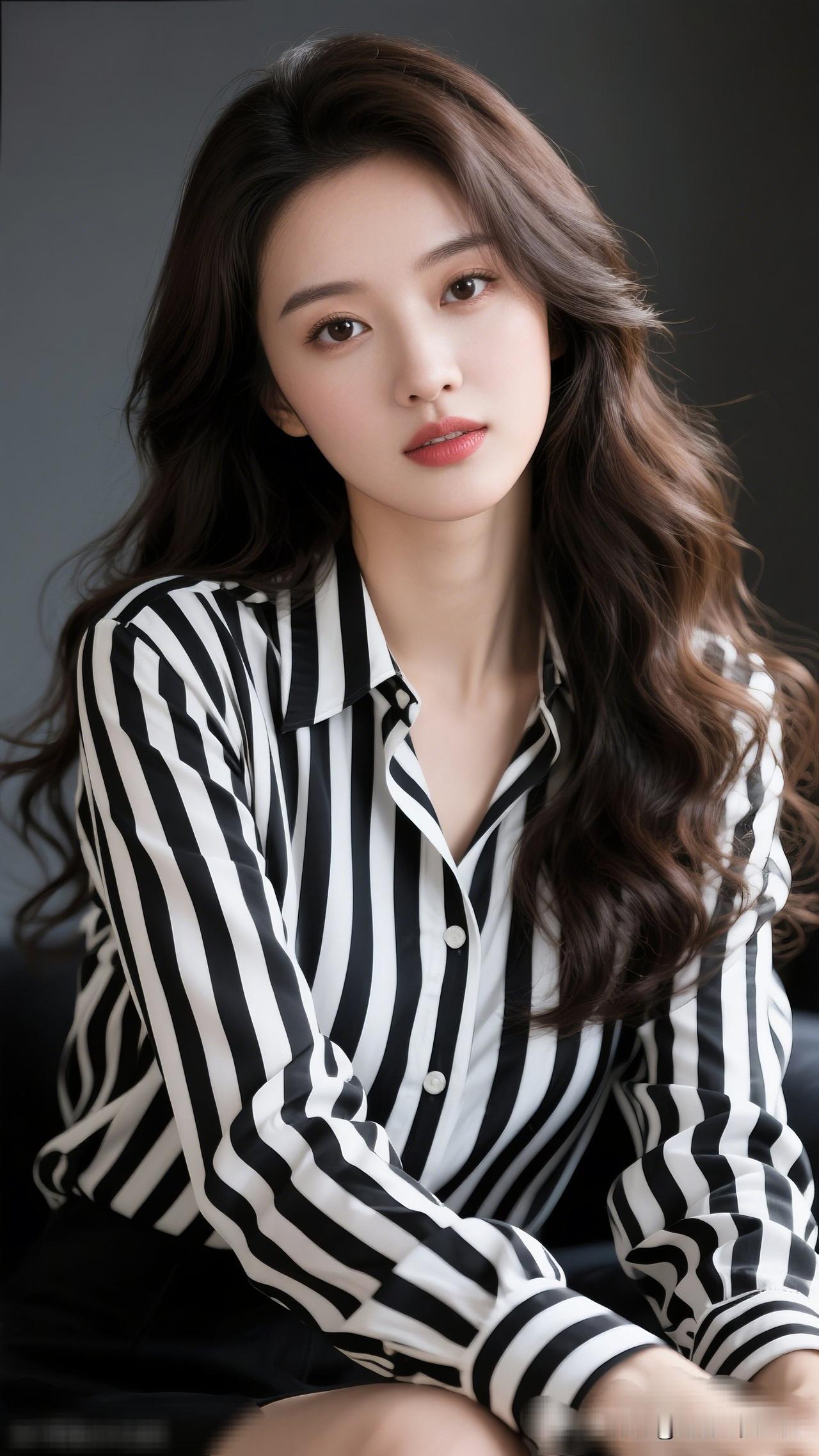 黑发如云，美人如画。什么样的穿搭可以让人显得很有气质黑白条纹衬衫，时尚又优雅，