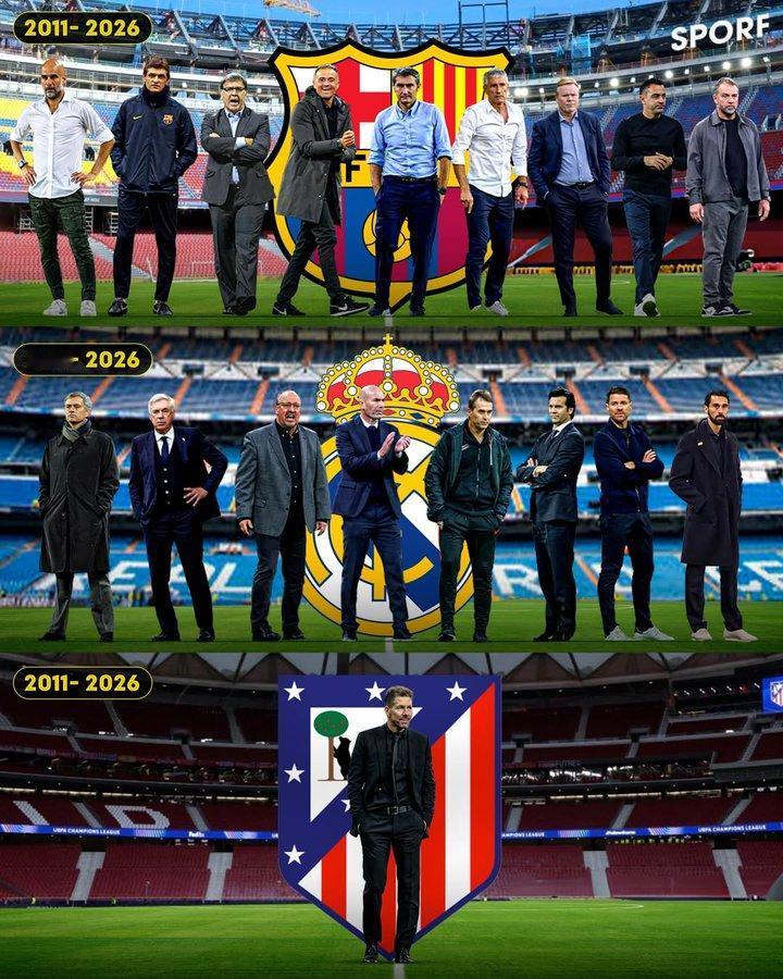 绿茵资讯！★马竞主帅西蒙尼任期内的皇萨主帅更迭史！★三个火枪手+一个喜剧人！