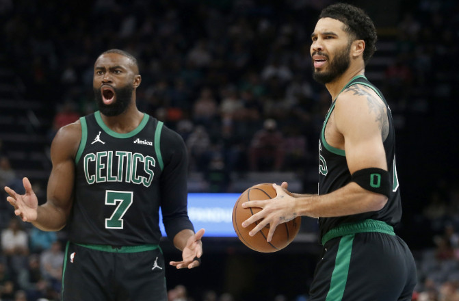 本赛季塔图姆&杰伦·布朗同场209分钟净效率+13.5联盟最佳双人组据绿军记者