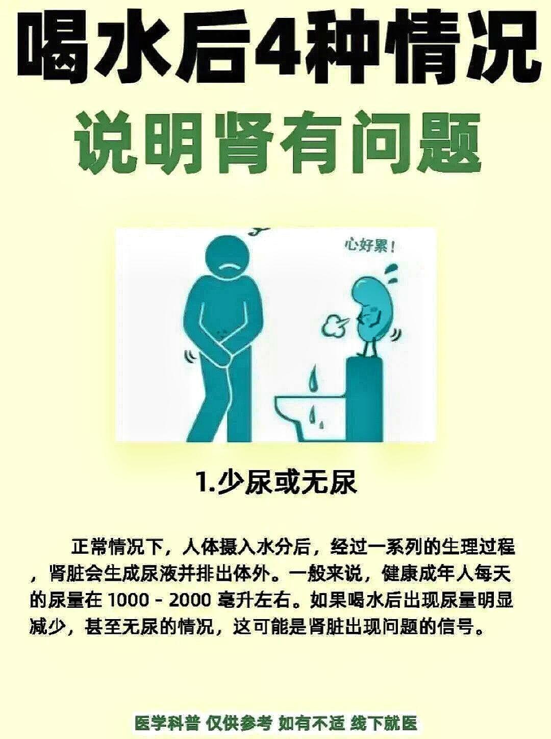 喝水后4种情况，说明肾有了问题