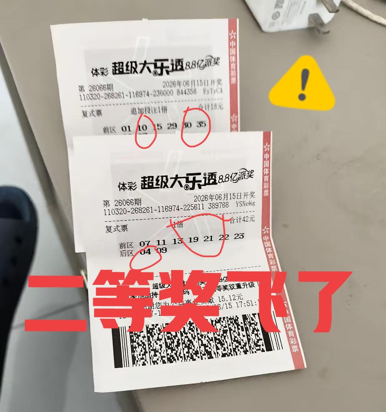主任，我错了，下次我打复式该行了吧！[哭哭][哭哭]两张票组合在一起就是二等奖，